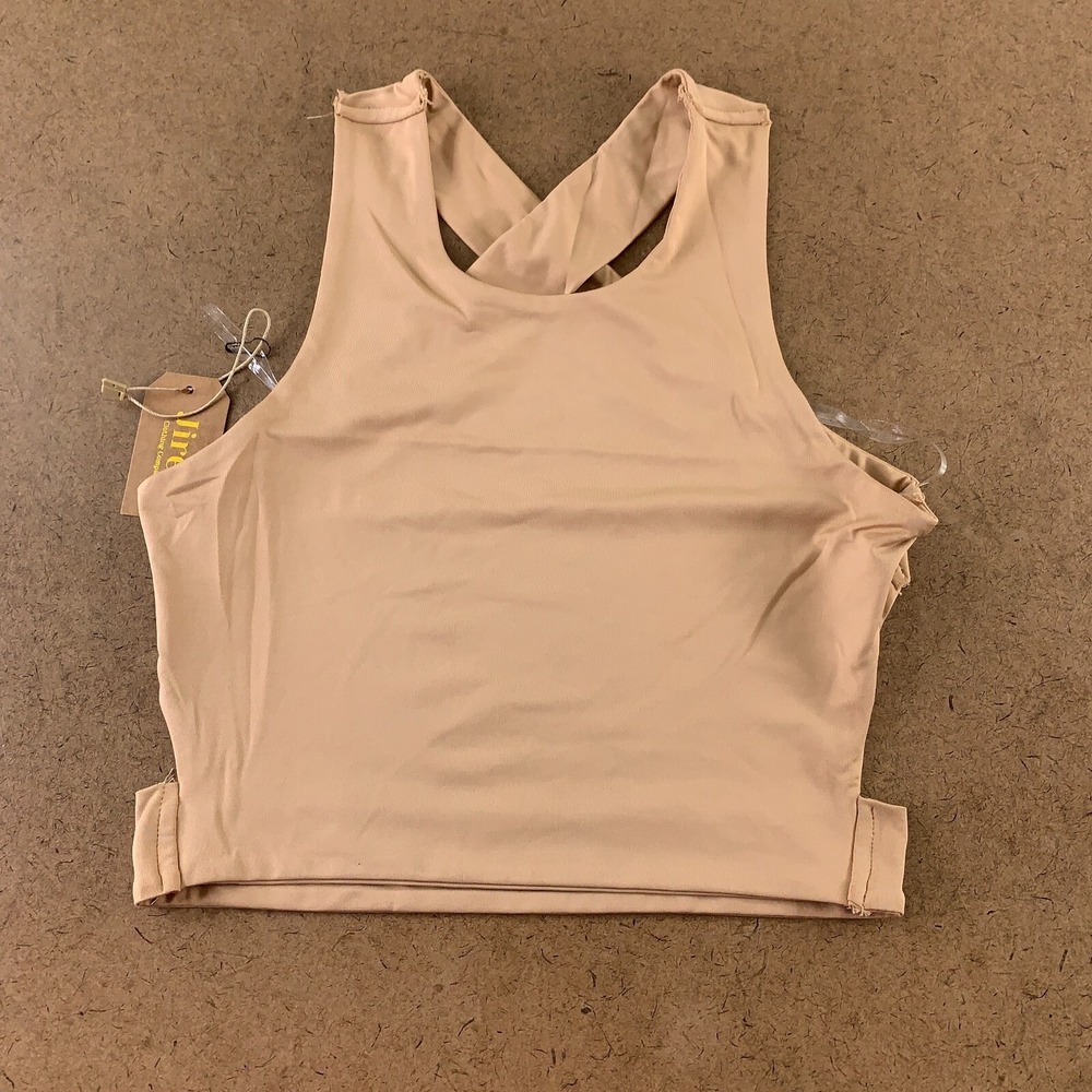 Jireh Women's Size Large Beige Sleeveless Criss Cross Strap Cropped Tank Top NWT